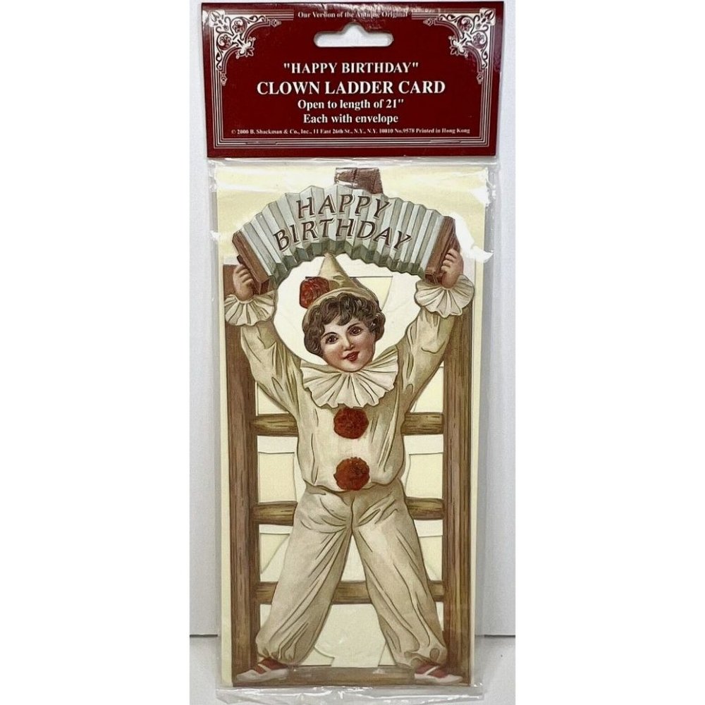 Vintage 2000 Shackman Clown Ladder Birthday Card w/Envelope NEW